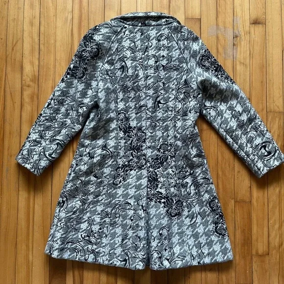 Desigual Checkered Long Trench Coat Size Medium Houndstooth Womens red lining - Picture 3 of 12